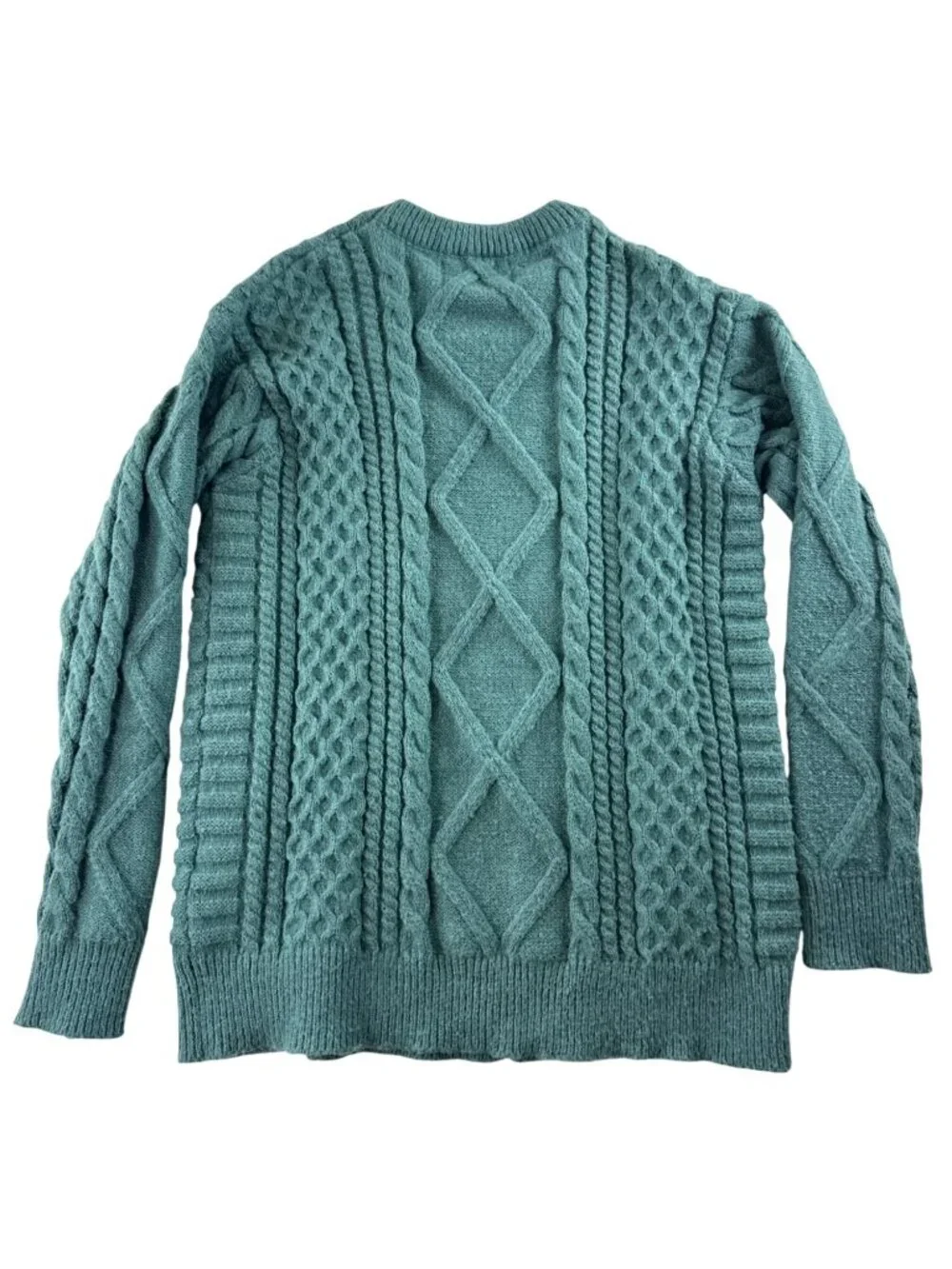 Aelfric Eden Cable Knit Sweater Men's Small Teal Green Crewneck Textured Y2K